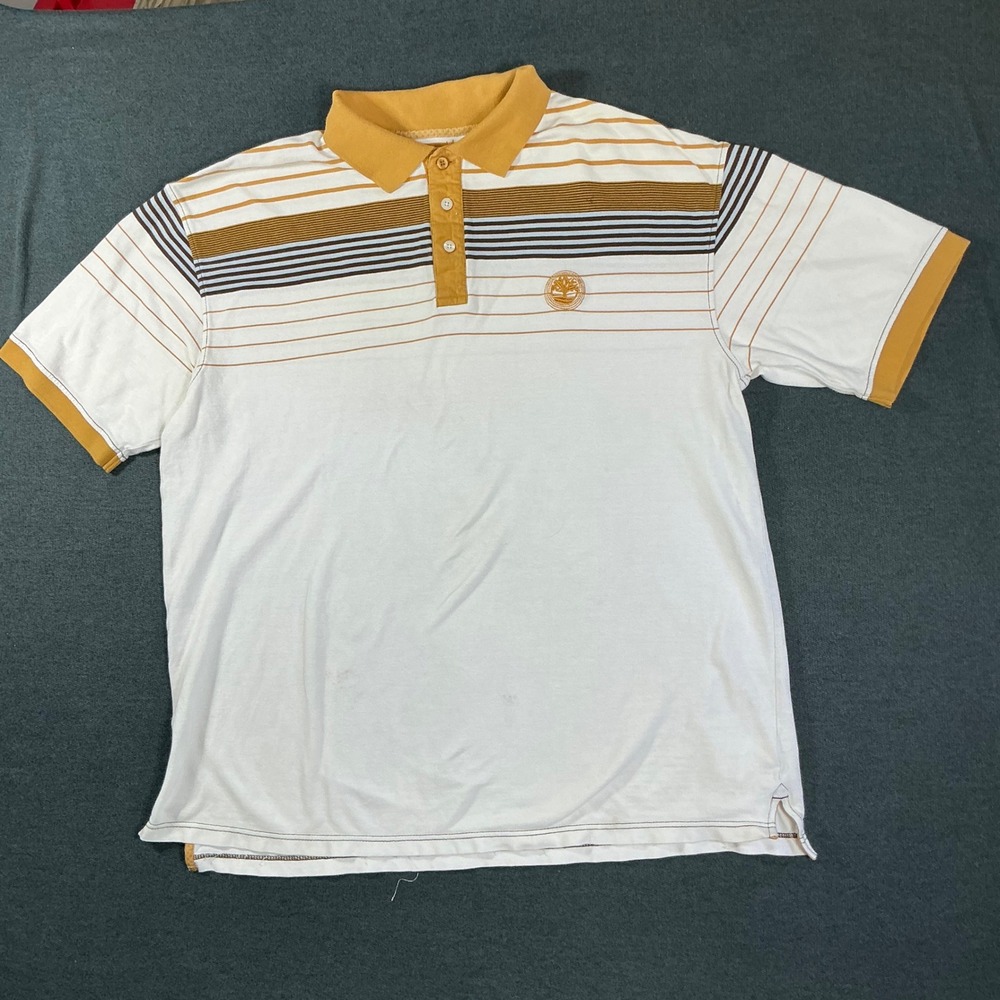 Timberland Mens XXL Striped Polo Shirt White Yellow Organic Cotton Short Sleeve
